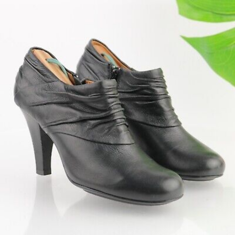 Black Leather Heeled Ankle Boots